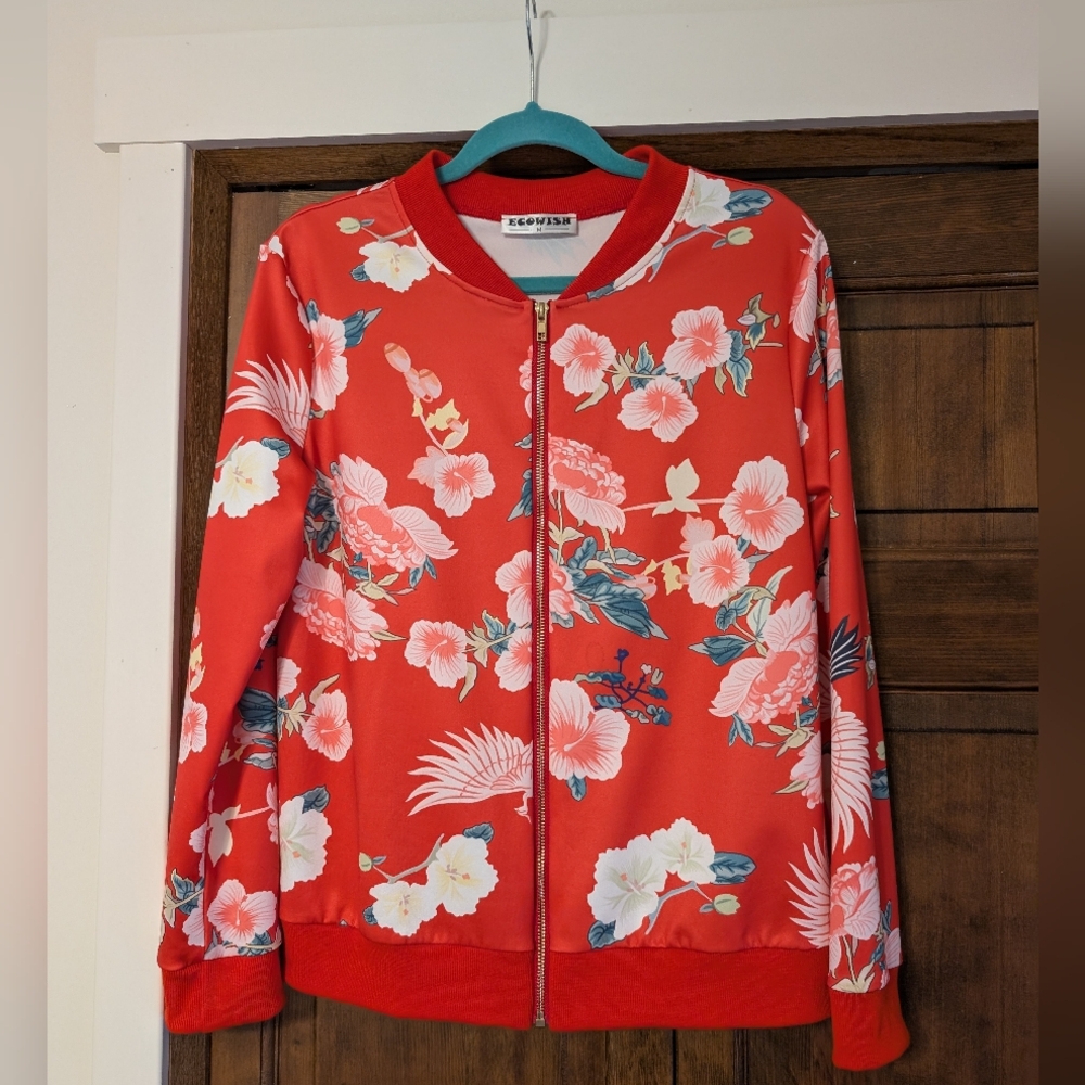Red Floral Bomber Jacket